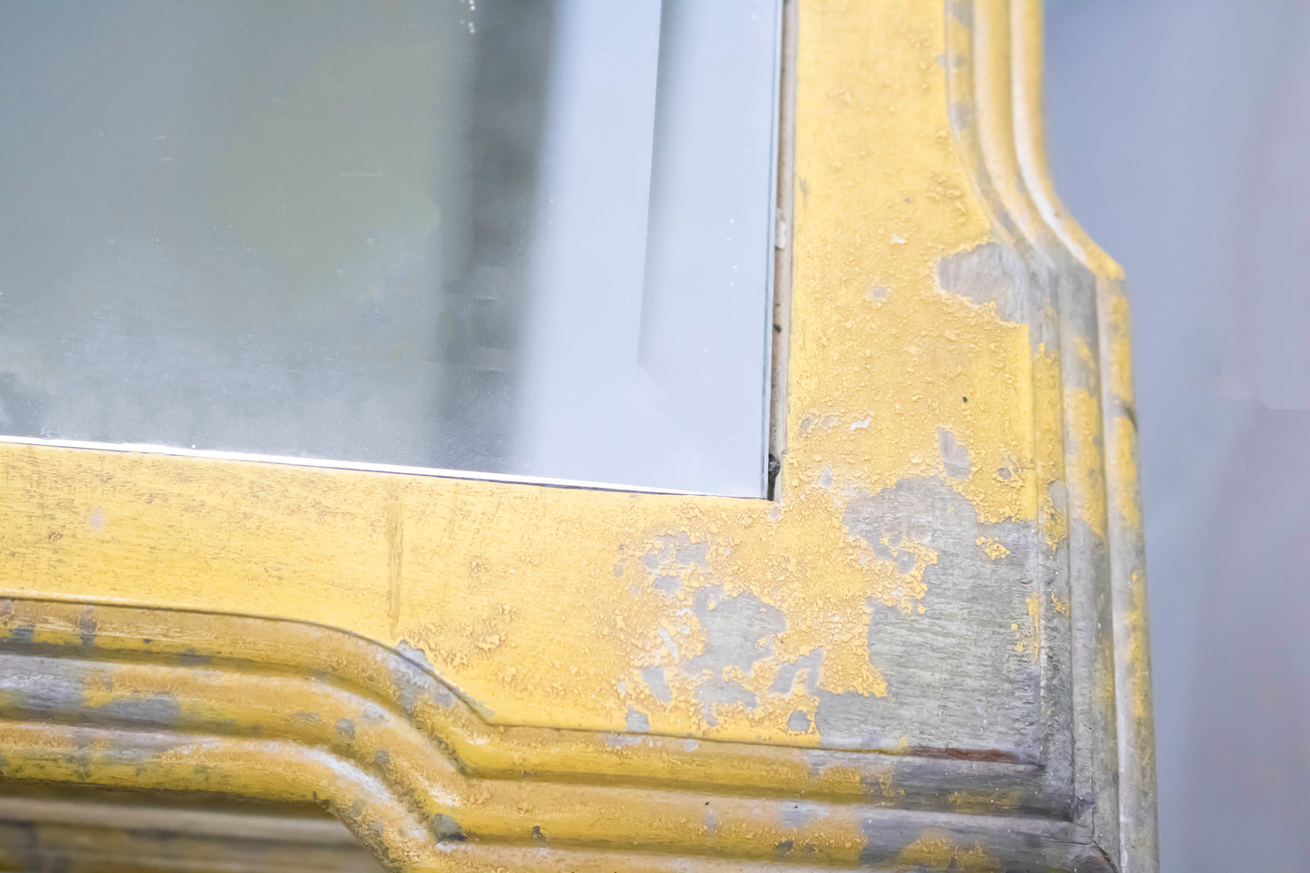 Vintage Glass-Top Console Table with Aged Gold & Grey Finish