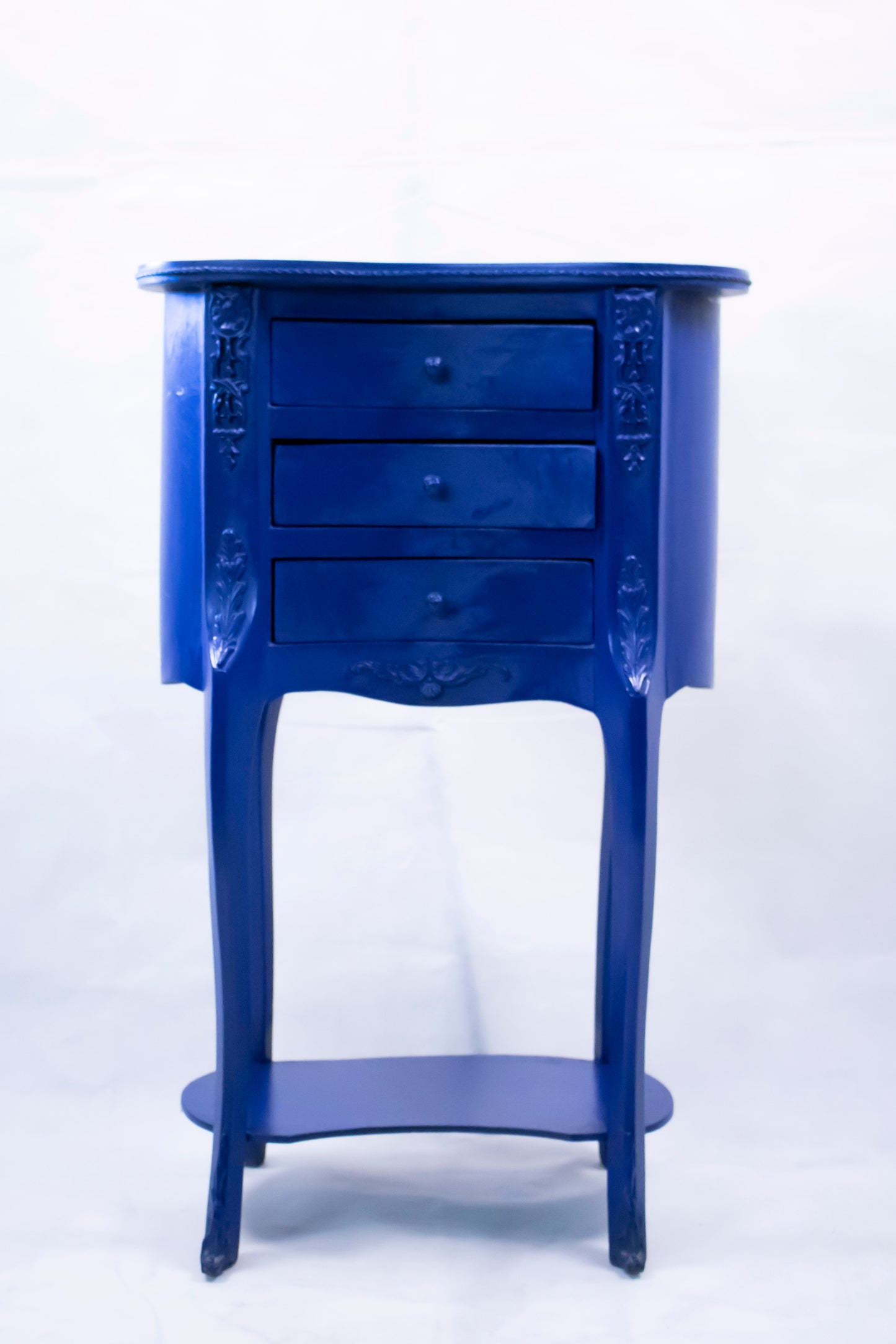 Blue Vintage Chest with Three Drawers and Lower Shelf