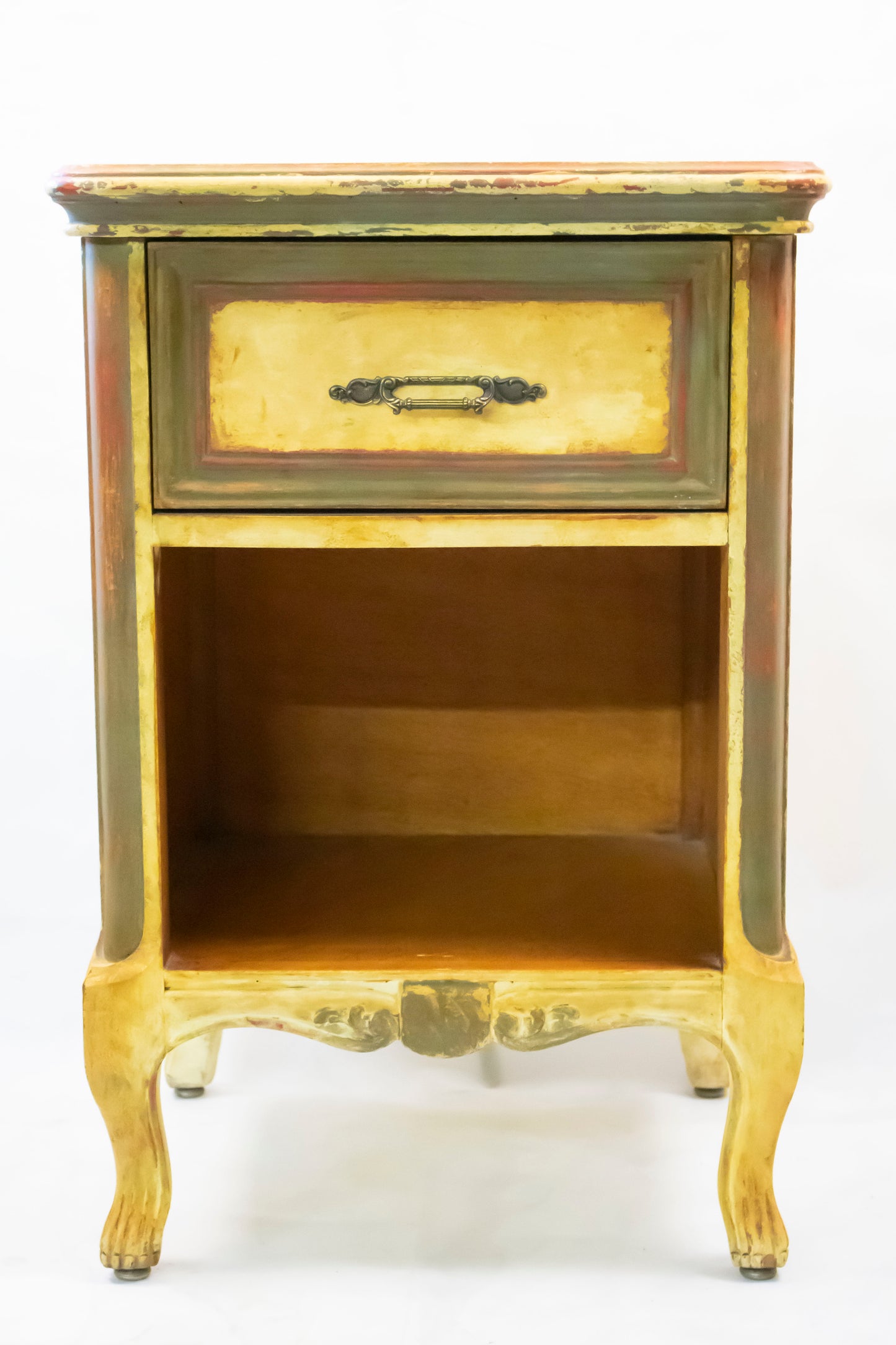 Vintage Distressed Nightstand with Drawer and Open Shelf