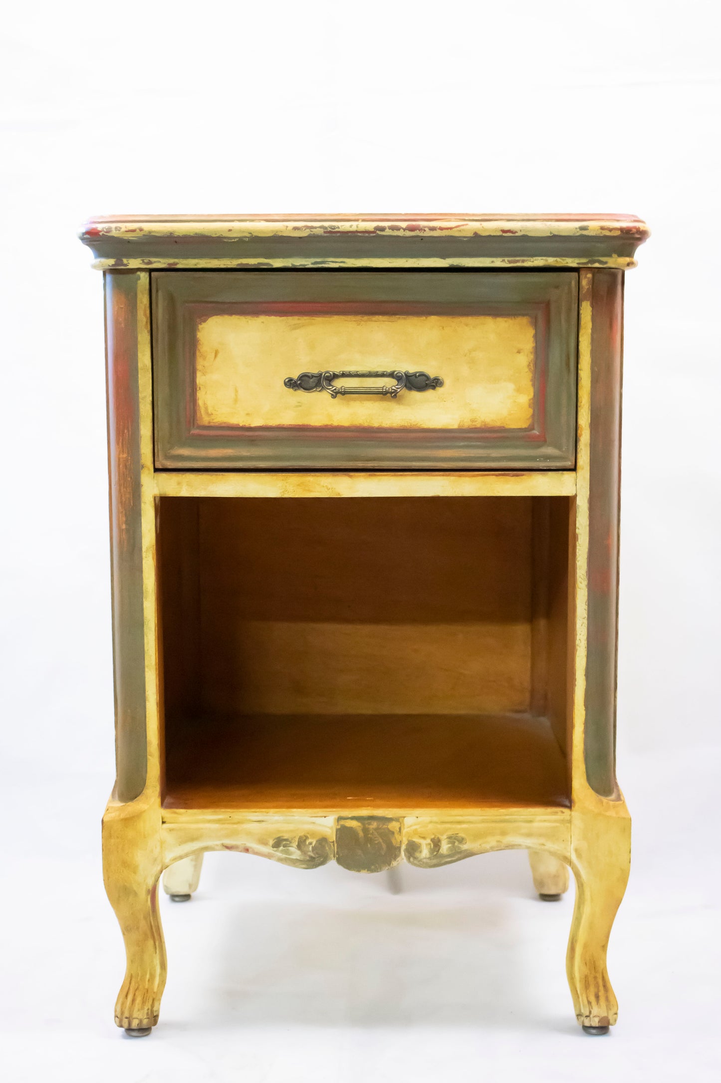 Vintage Distressed Nightstand with Drawer and Open Shelf