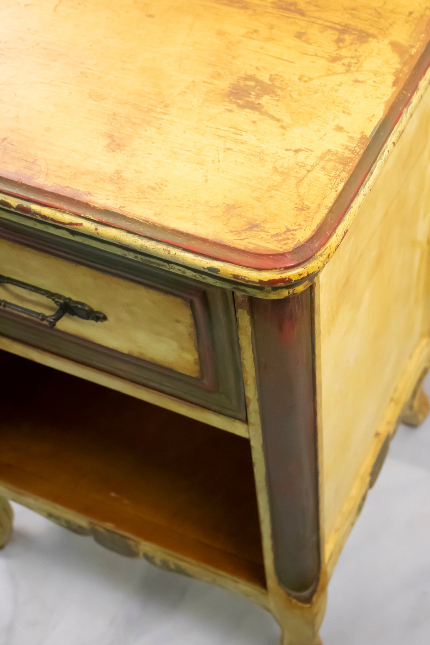 Vintage Distressed Nightstand with Drawer and Open Shelf