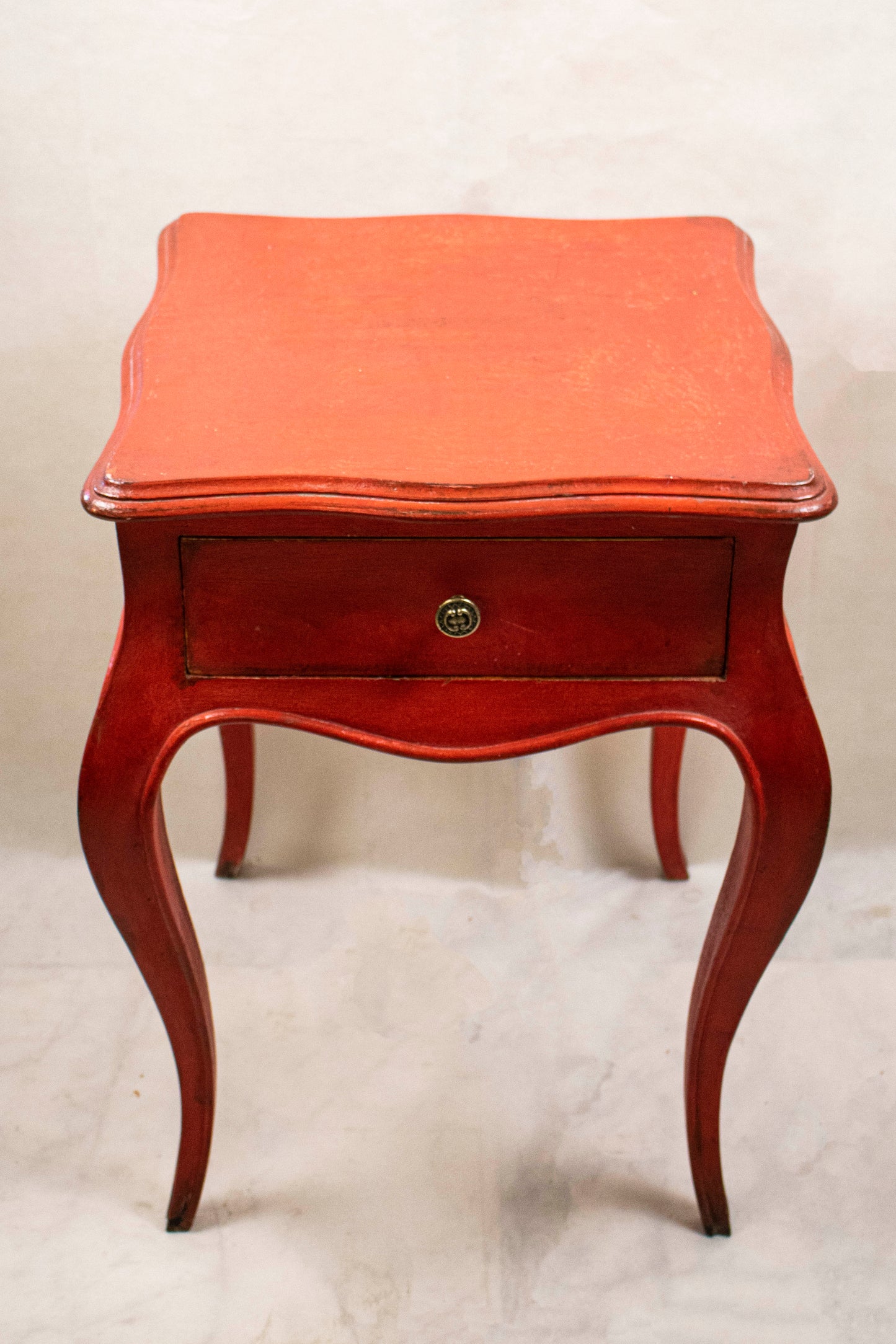 Red Vintage Nightstand with One Drawer
