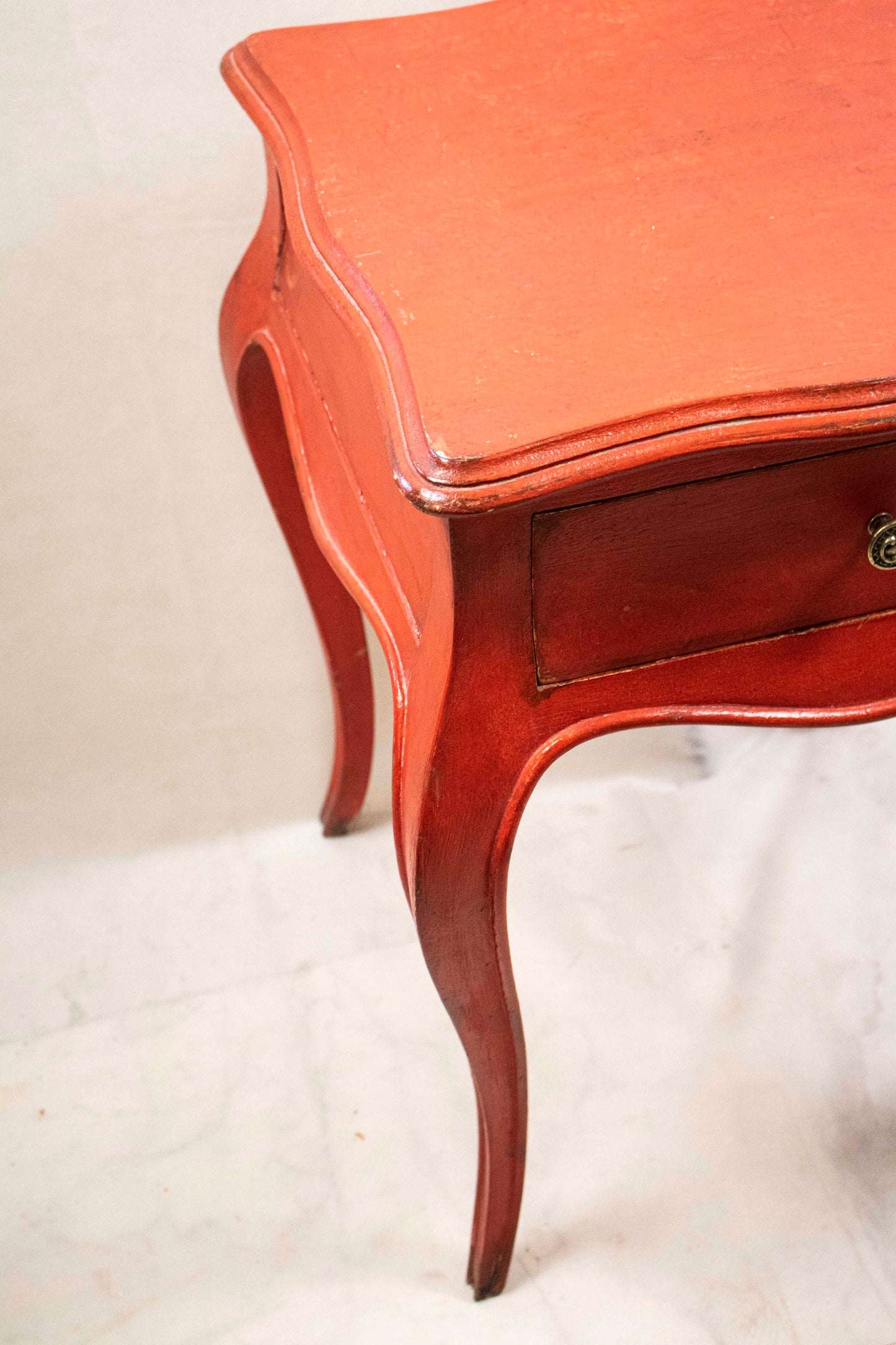 Red Vintage Nightstand with One Drawer