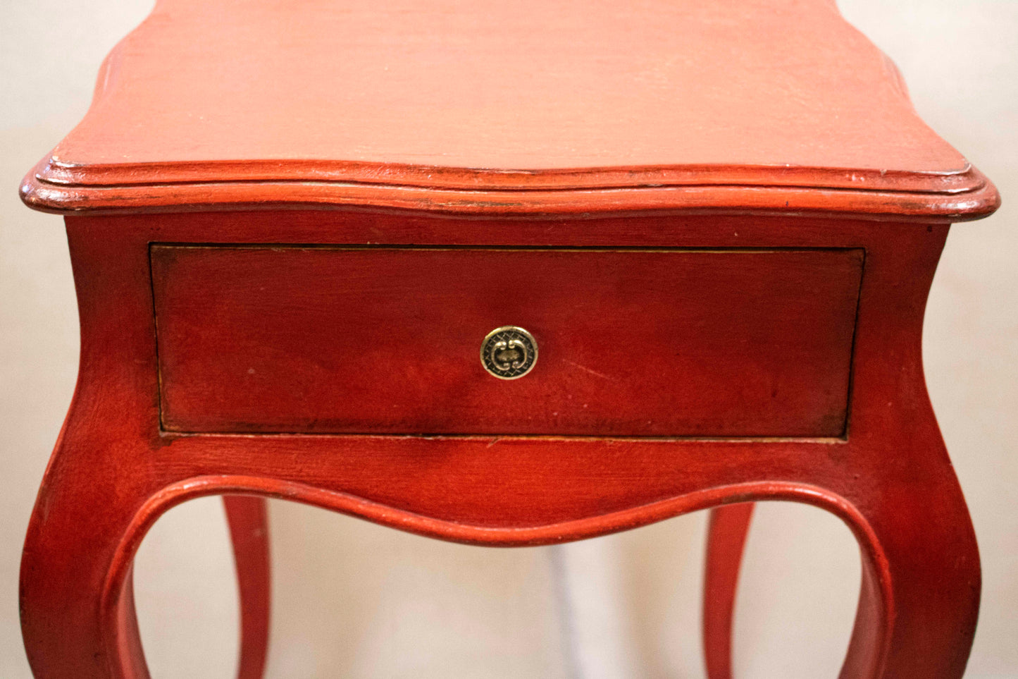 Red Vintage Nightstand with One Drawer