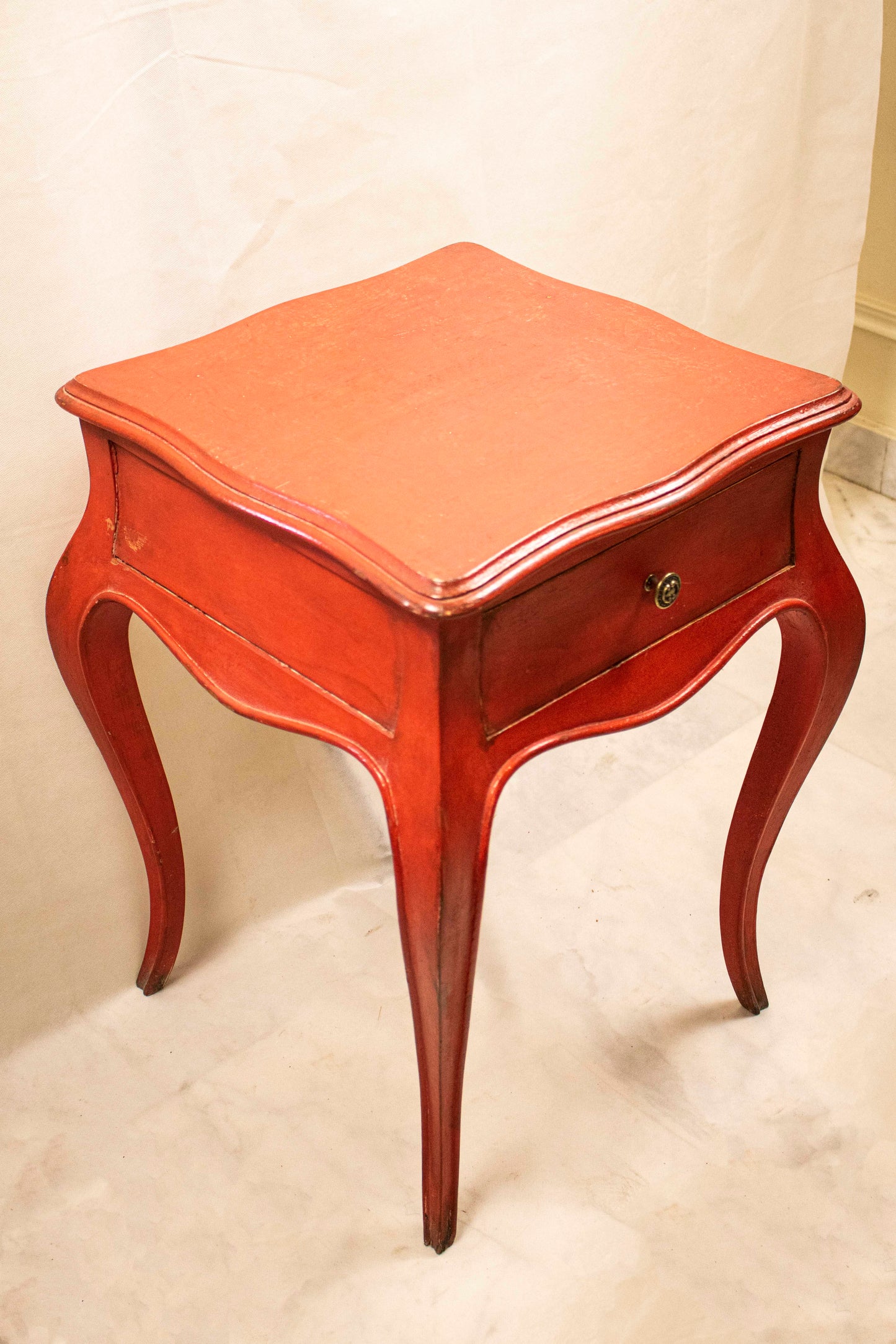 Red Vintage Nightstand with One Drawer