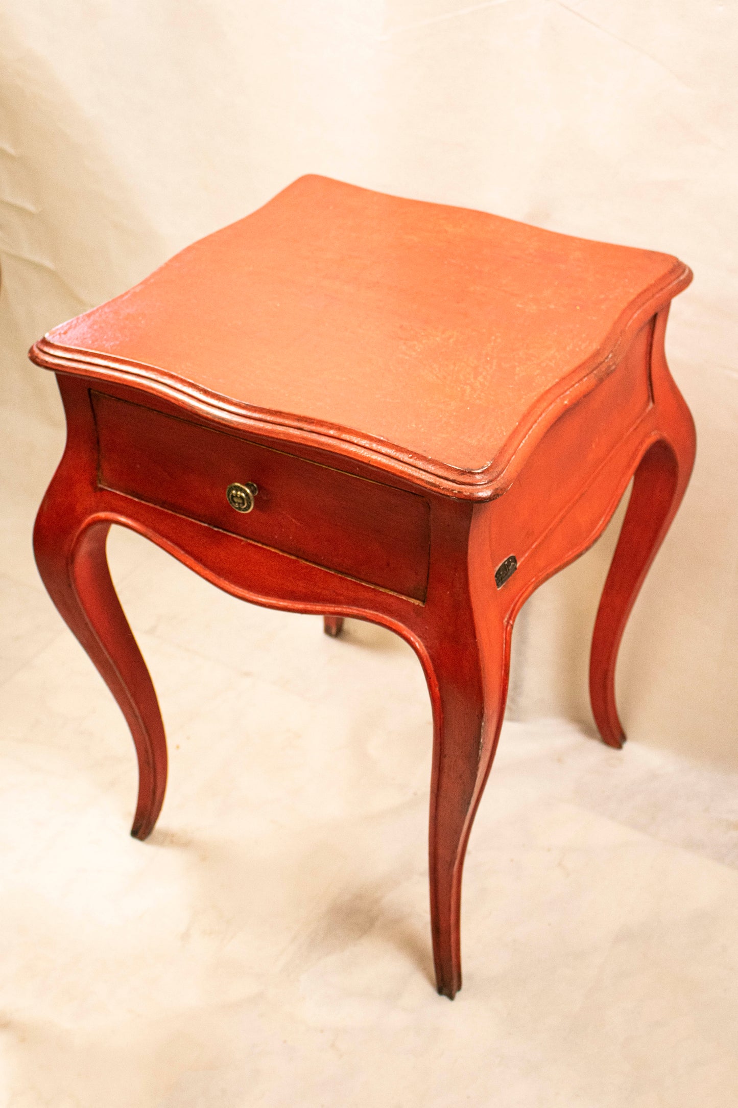Red Vintage Nightstand with One Drawer