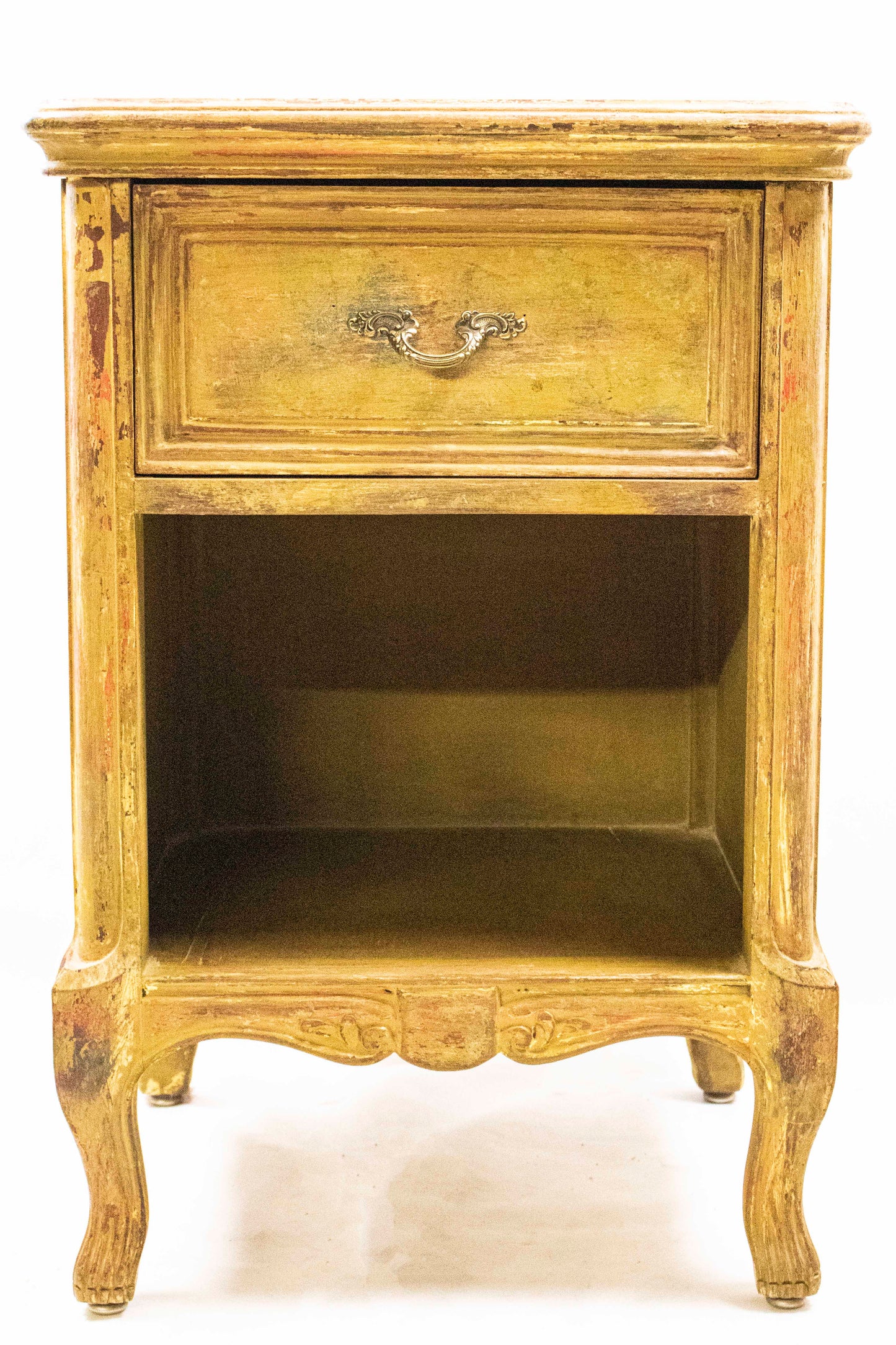 Gold Vintage Nightstand with Drawer and Open Shelf