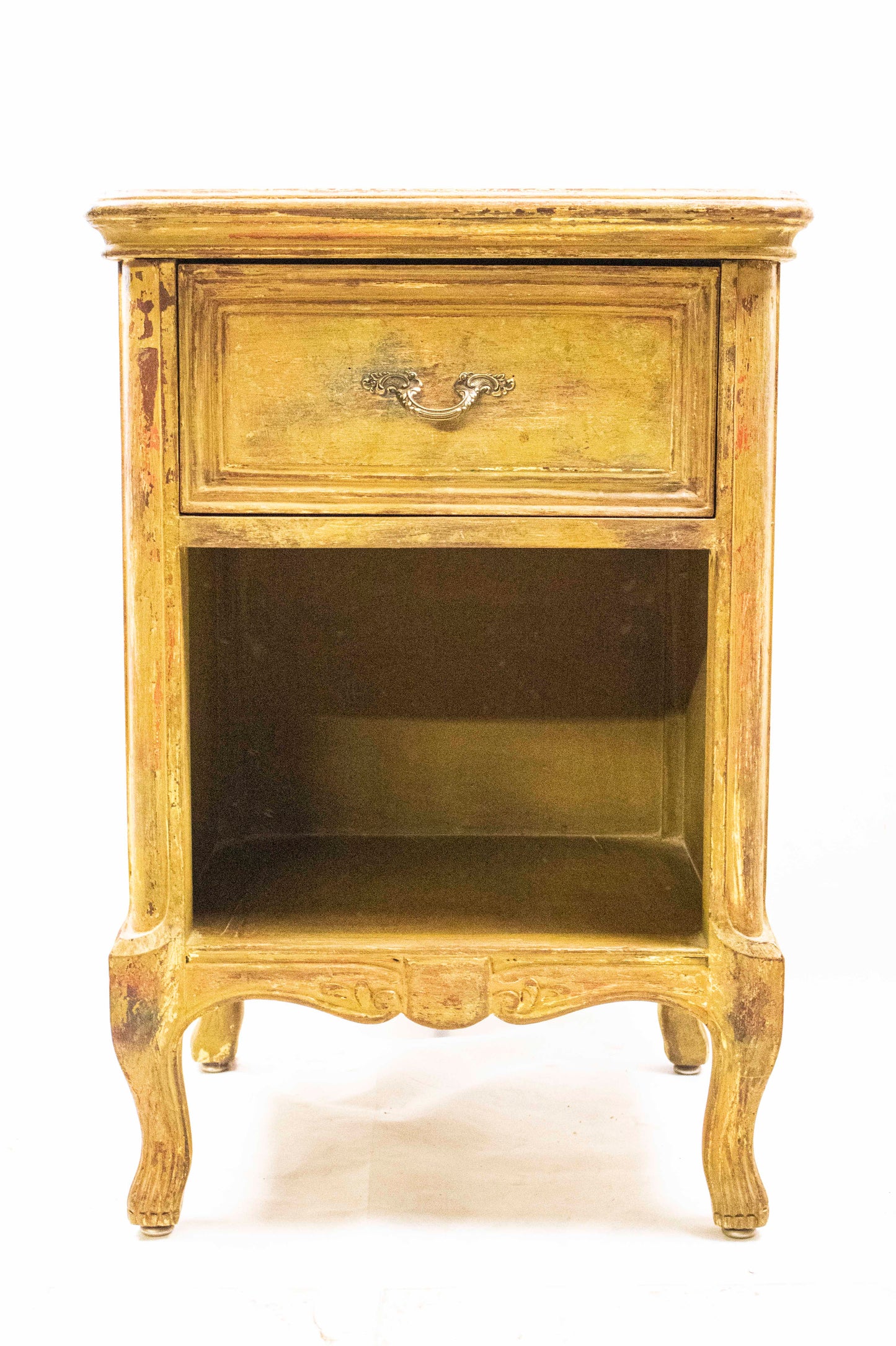 Gold Vintage Nightstand with Drawer and Open Shelf