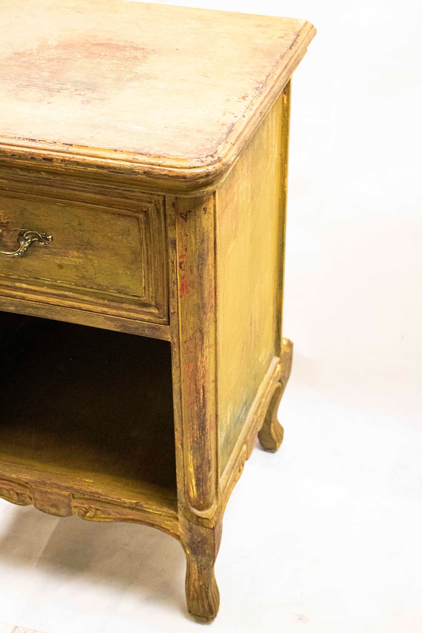Gold Vintage Nightstand with Drawer and Open Shelf