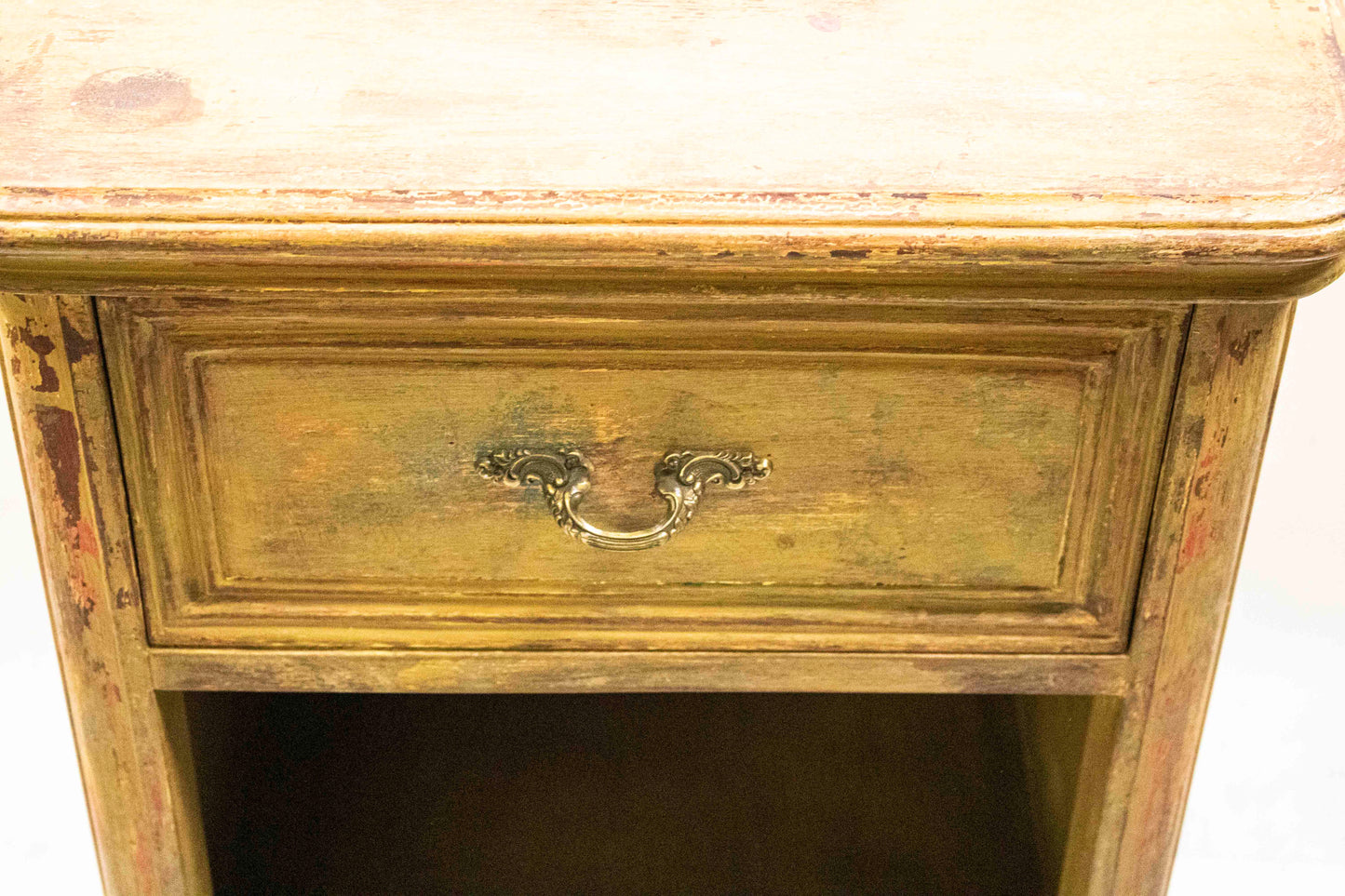 Gold Vintage Nightstand with Drawer and Open Shelf
