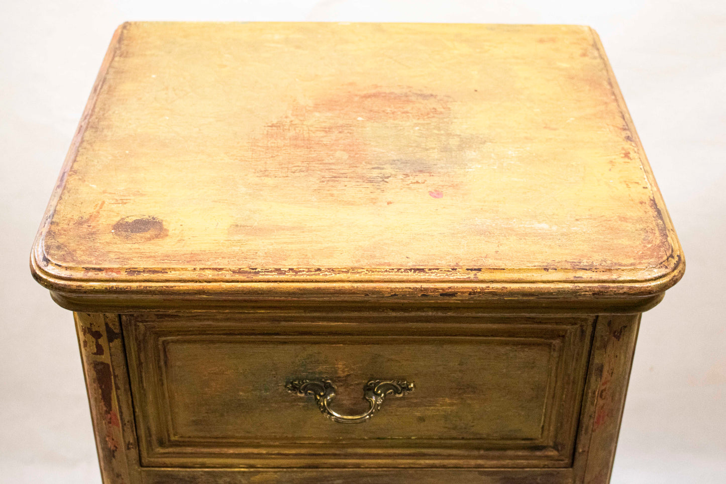 Gold Vintage Nightstand with Drawer and Open Shelf