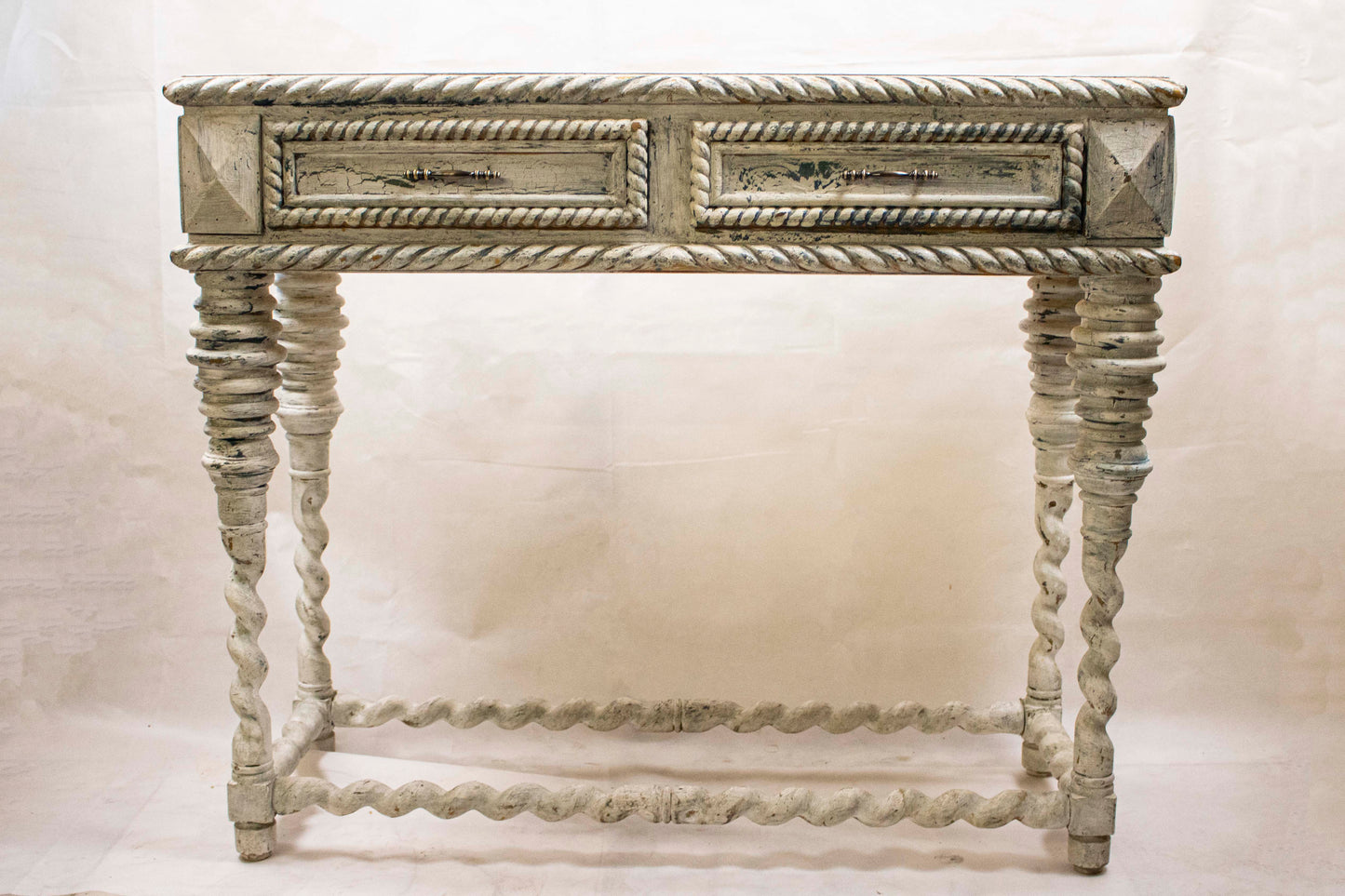 White Vintage Console Table with Two Drawers