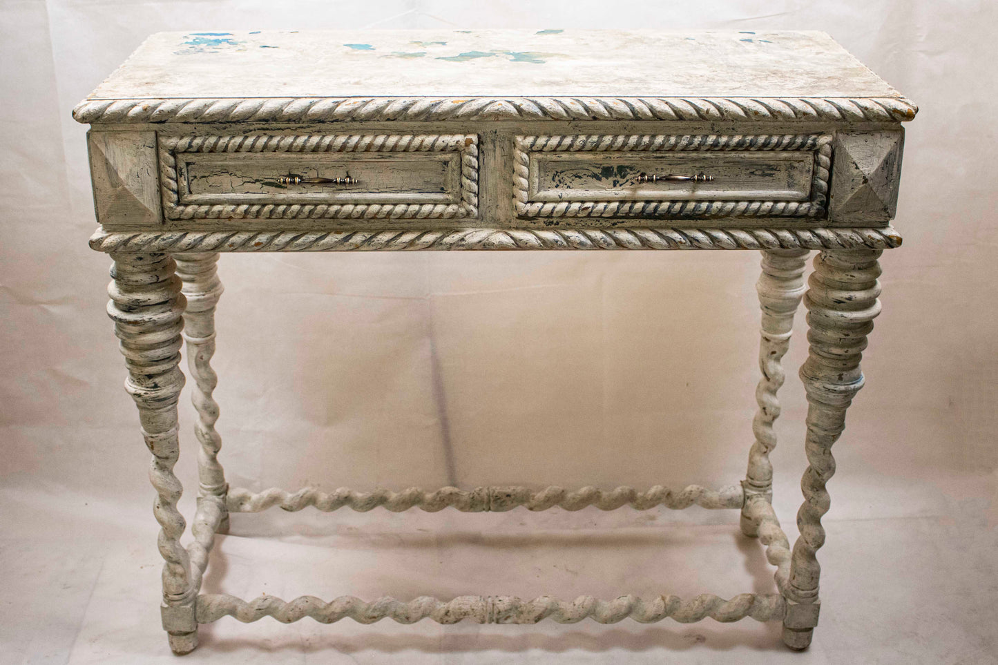 White Vintage Console Table with Two Drawers