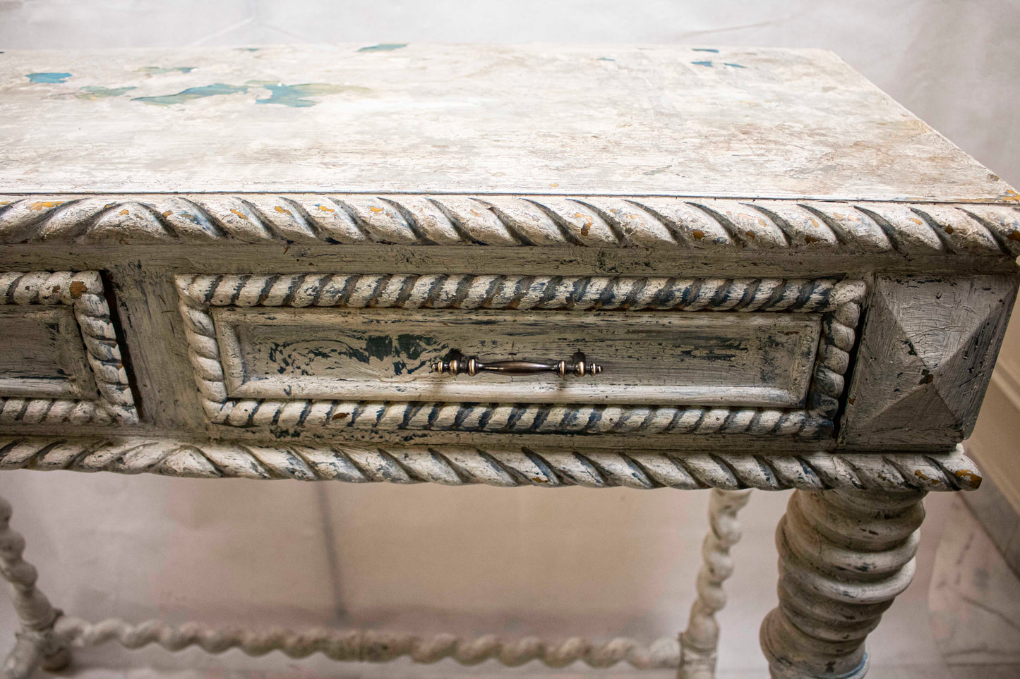 White Vintage Console Table with Two Drawers