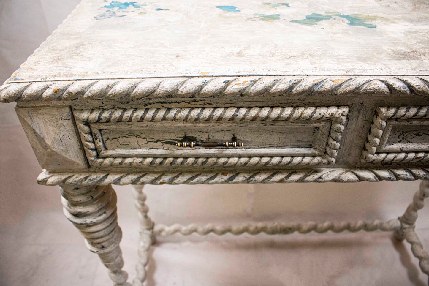 White Vintage Console Table with Two Drawers