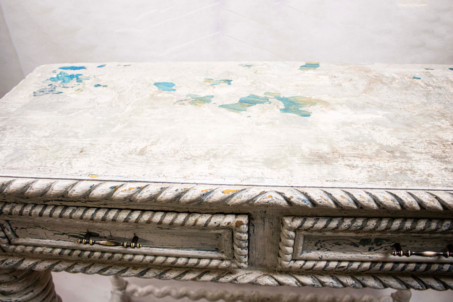 White Vintage Console Table with Two Drawers