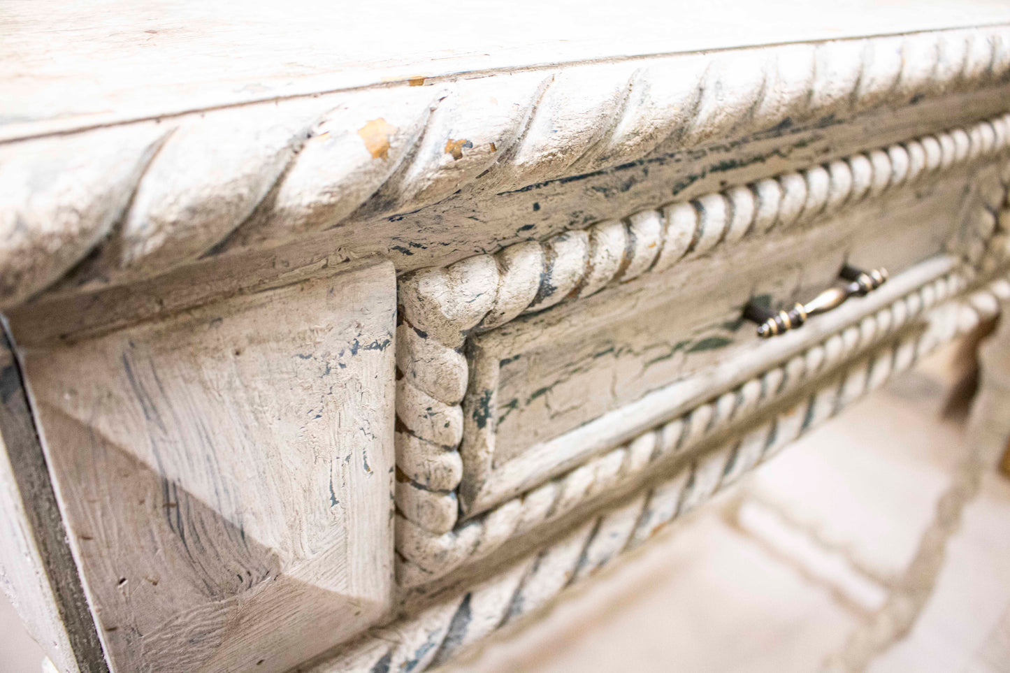 White Vintage Console Table with Two Drawers